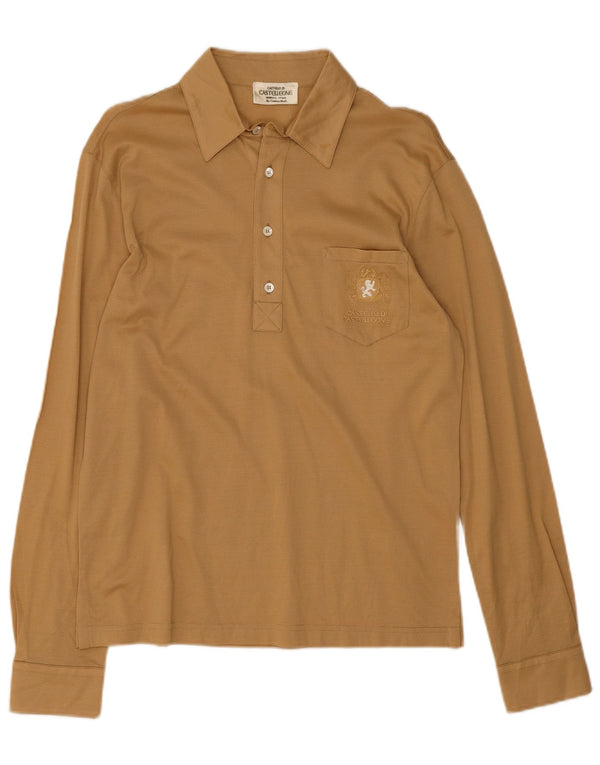 Polo vintage de manga larga para hombre beige medio