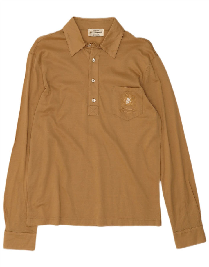 Polo vintage de manga larga para hombre beige medio