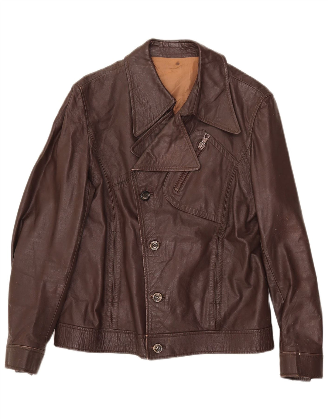 Vintage hombres cuero biker chaqueta Reino Unido 34 XS marrón
