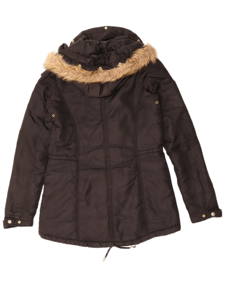 Zara Mujer Trafaluc Chaqueta Cortavientos Con Capucha UK 10 Small Poliéster Negro