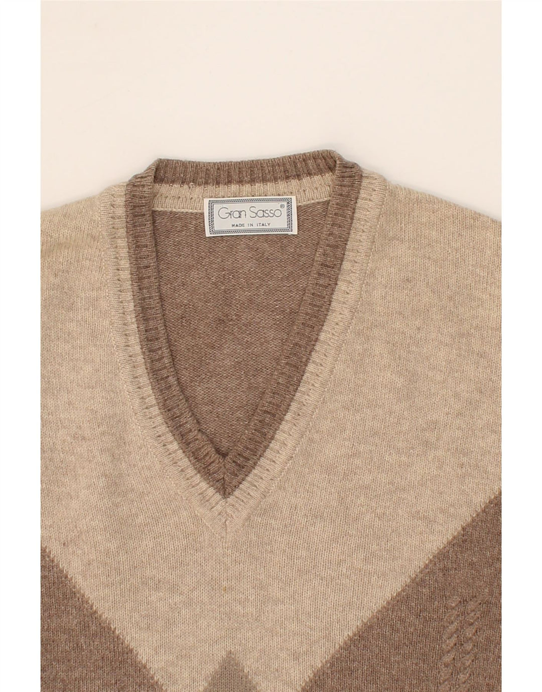 GRAN SASSO Jersey con Cuello en V para Hombre Large Brown Argyle/Diamond Wool