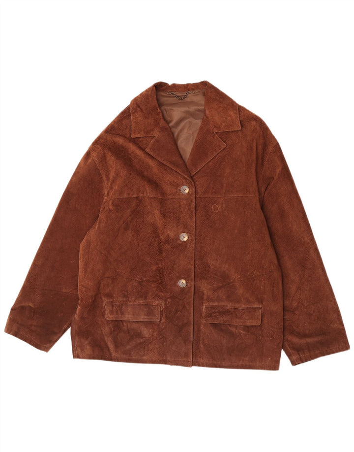Vintage mujer 3 botones ante Blazer chaqueta IT 48 XL cuero marrón
