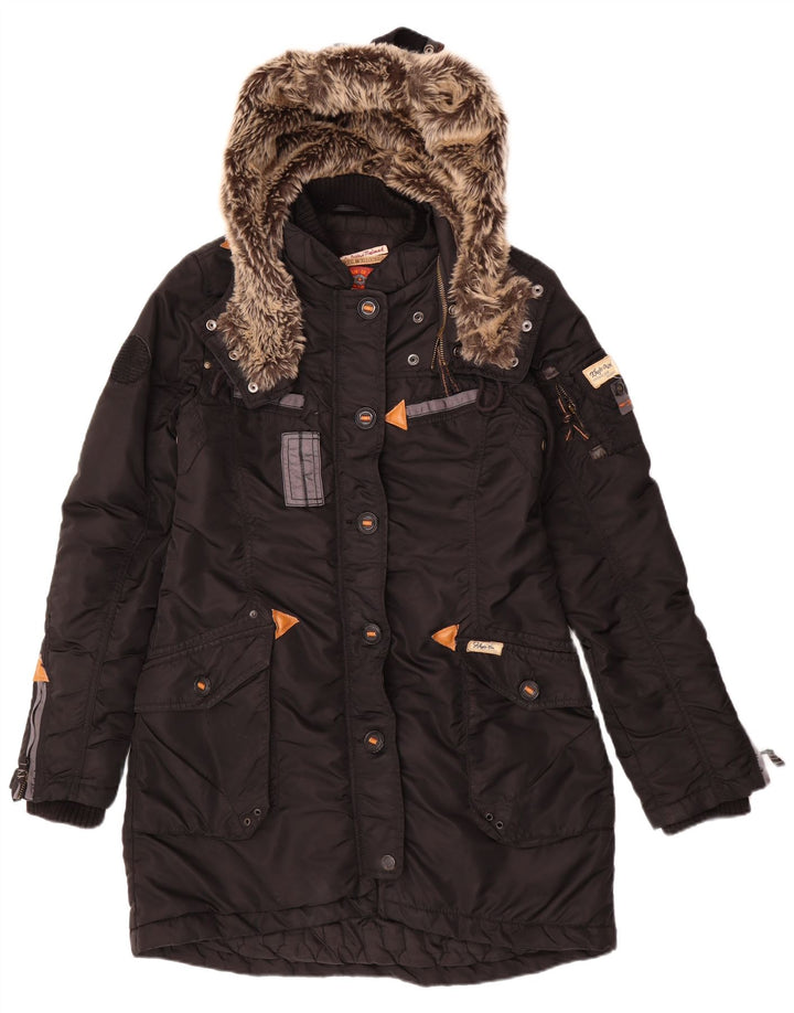 KHUJO Abrigo acolchado con capucha para mujer UK 44 Mediano Negro Poliéster