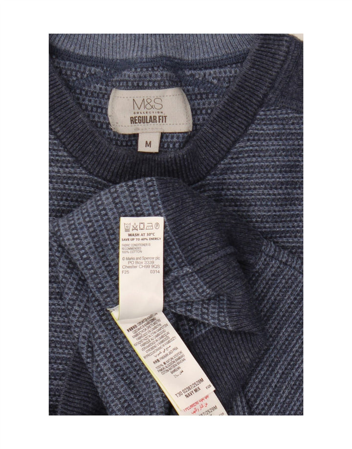 Marks & Spencer - Jersey de cuello redondo para hombre, color azul marino a rayas