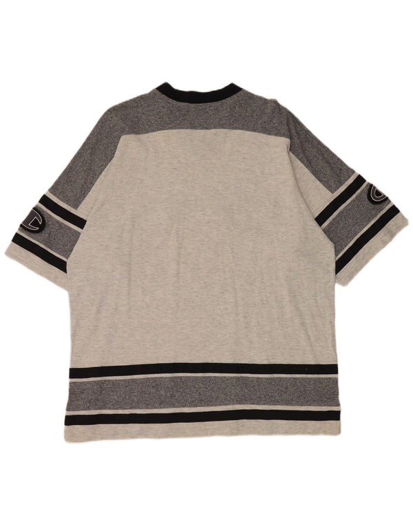 Champion Camiseta gráfica para hombre Top grande de algodón gris con bloques de color
