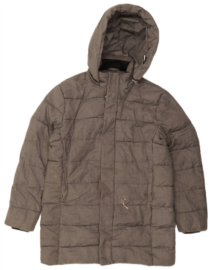 Zara - Abrigo acolchado con capucha para hombre, talla 40, poliéster gris grande