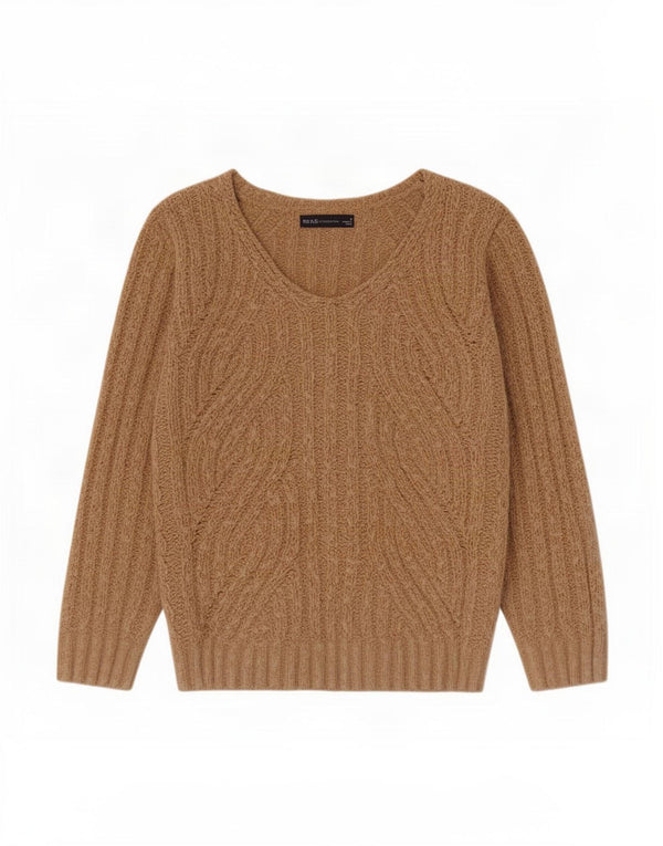 Marks & Spencer Jersey con cuello en V para mujer UK 44 Poliéster beige medio