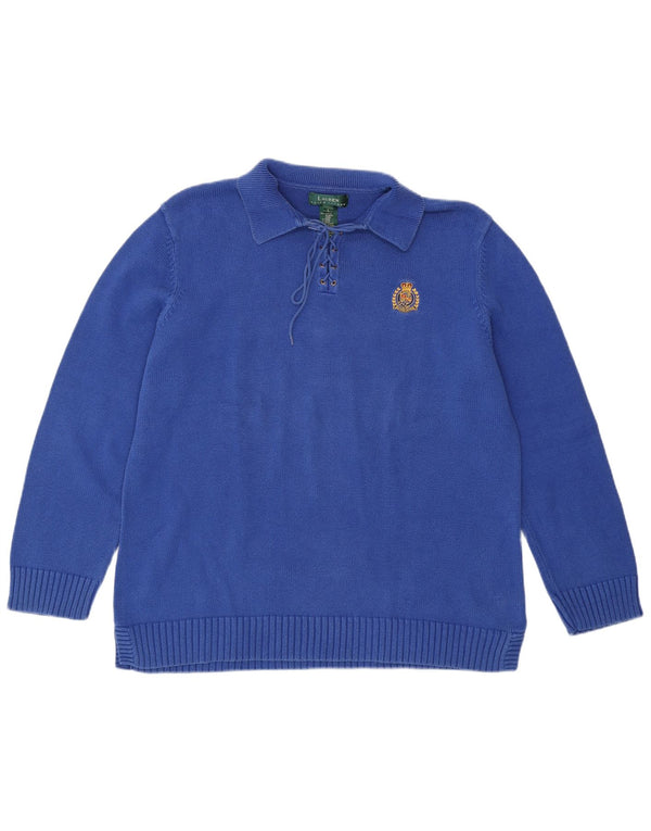 RALPH LAUREN Jersey de cuello polo para mujer UK 46 Algodón azul grande