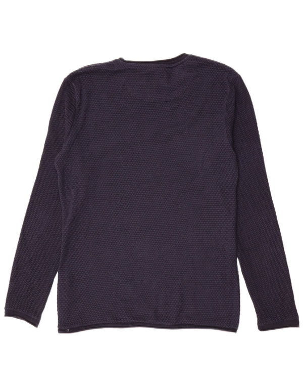 Zara Mens Crew Neck Jumper Sweater Large Azul Marino Poliéster