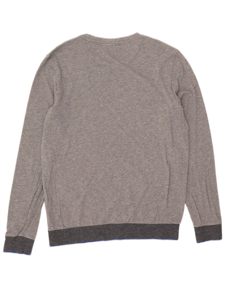 Hugo Boss Hombre: Top gráfico de manga larga de algodón moteado en gris medio