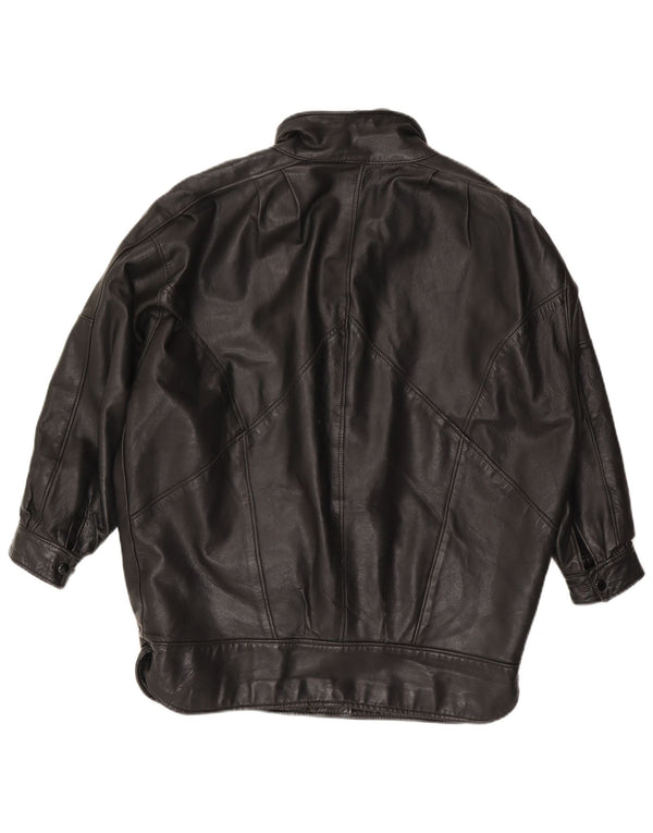 VINTAGE Chaqueta de cuero de gran tamaño para mujer Reino Unido 14 Cuero negro grande