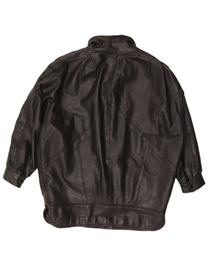 VINTAGE Chaqueta de cuero de gran tamaño para mujer Reino Unido 14 Cuero negro grande