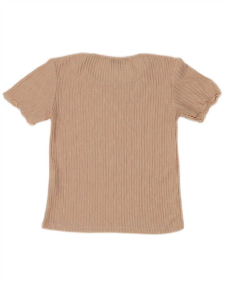 Zara Mujer Blusa Top UK 10 Small Beige Poliéster A Rayas