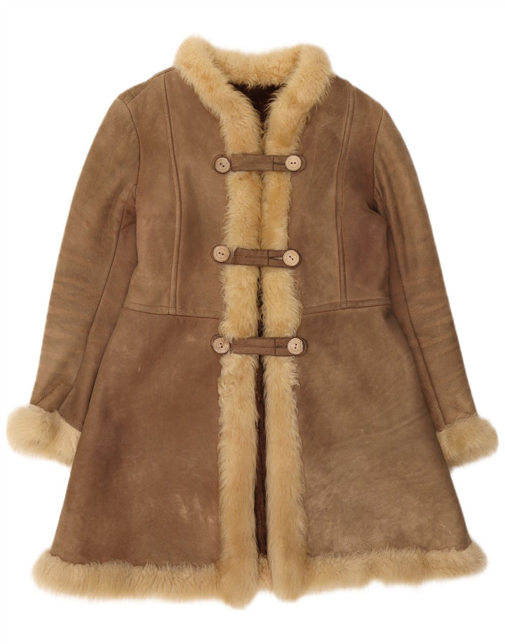 Vintage mujer shearling abrigo Reino Unido 10 pequeño marrón