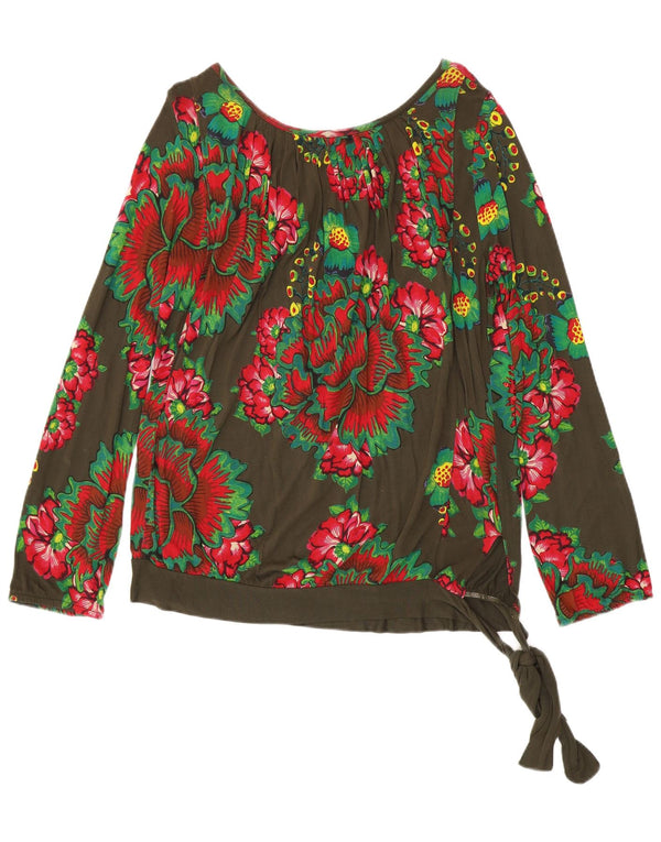 Desigual Blusa de manga larga para mujer UK 46 Large Khaki Floral