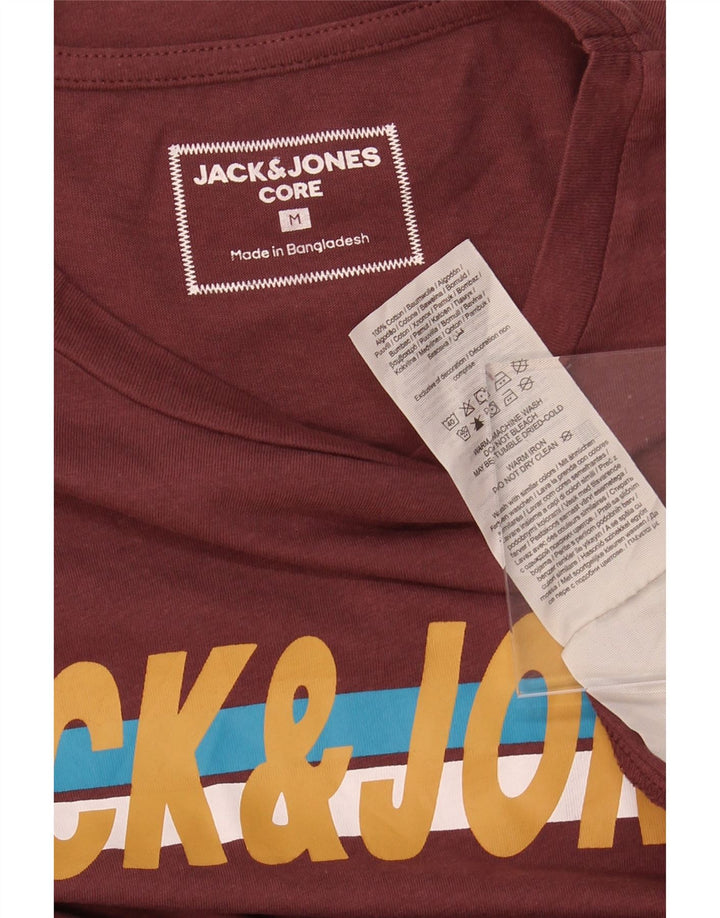JACK & JONES Mens Graphic Top Long Sleeve Medium Maroon Cotton