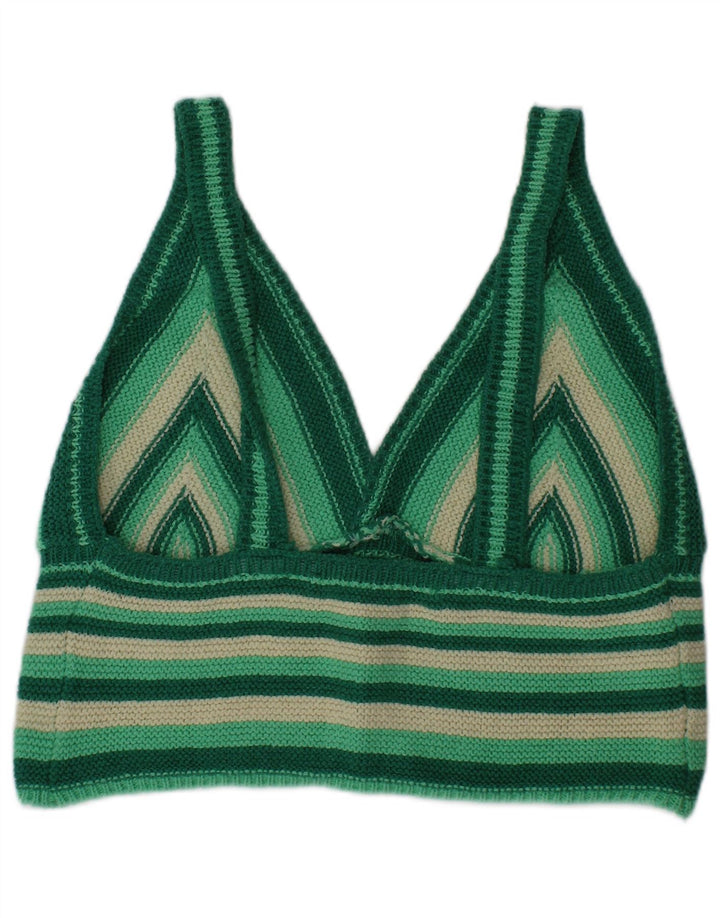 Zara Mujer Crop Top De Punto Algodón Rayas Verde Medio