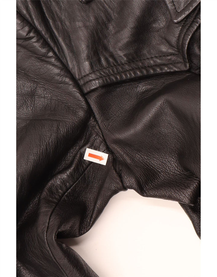 VINTAGE Abrigo de cuero para mujer Reino Unido 12 Cuero negro medio