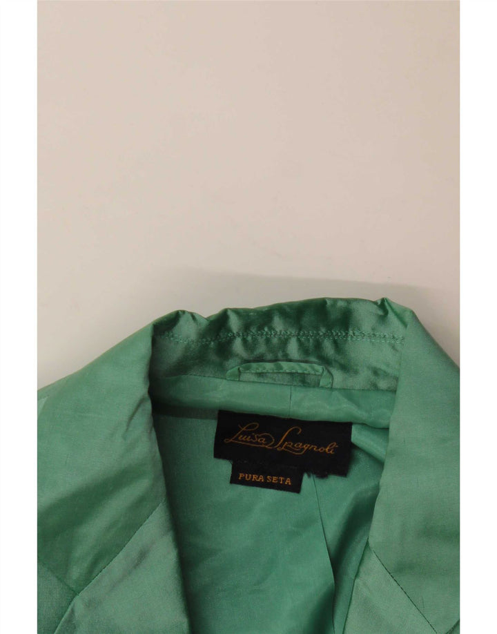 Luisa Spagnoli Chaqueta Blazer de 3 Botones para Mujer UK 44 Seda Verde Medio