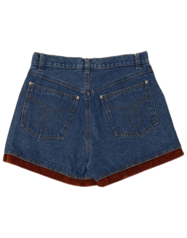 Vintage Womens Denim Shorts UK 12 Medium W30 Blue Colourblock Cotton