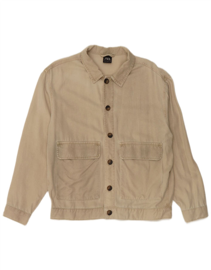 ZARA Mens Bomber Jacket UK 40 Large Beige Lyocell