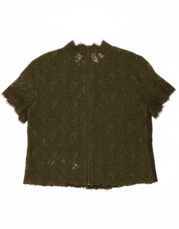 Zara Blusa Corta De Encaje Para Mujer UK 44 Medio Caqui Floral