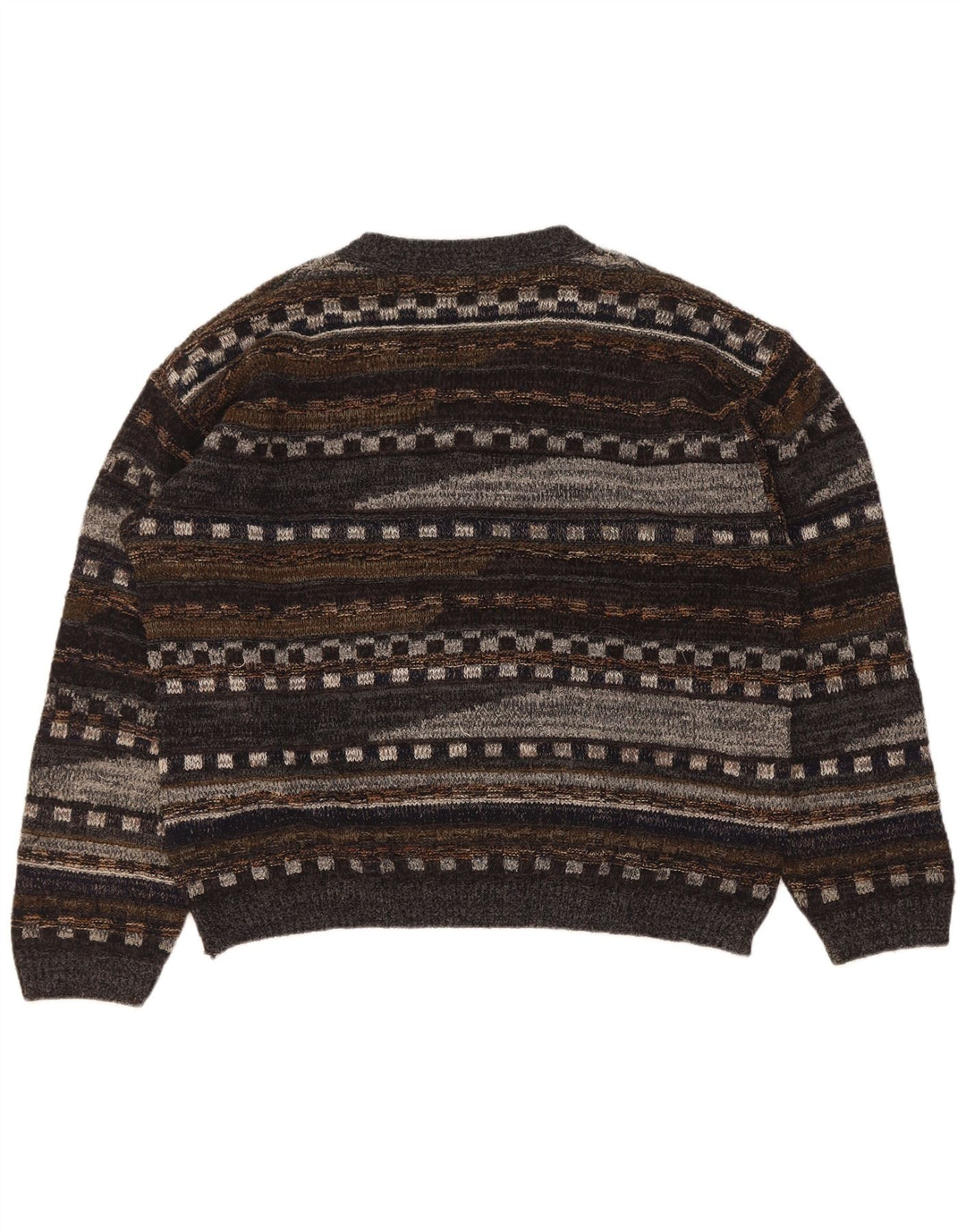 Vintage hombres V-cuello jumper suéter grande gris lana geométrica