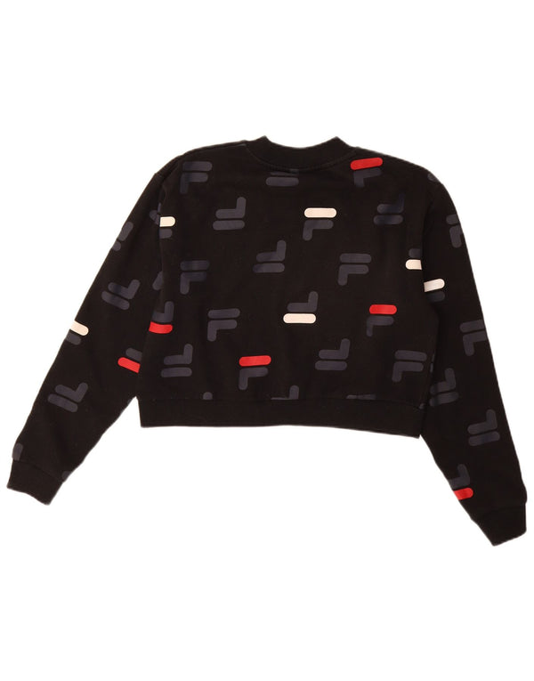 Fila Mujer Oversize Graphic Crop Sudadera Jumper UK 10 Small Negro