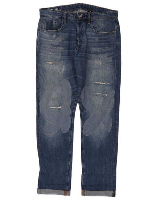 G-Star Hombre 3301 Vaqueros Cónicos Rectos Desgastados W32 L32 Azul