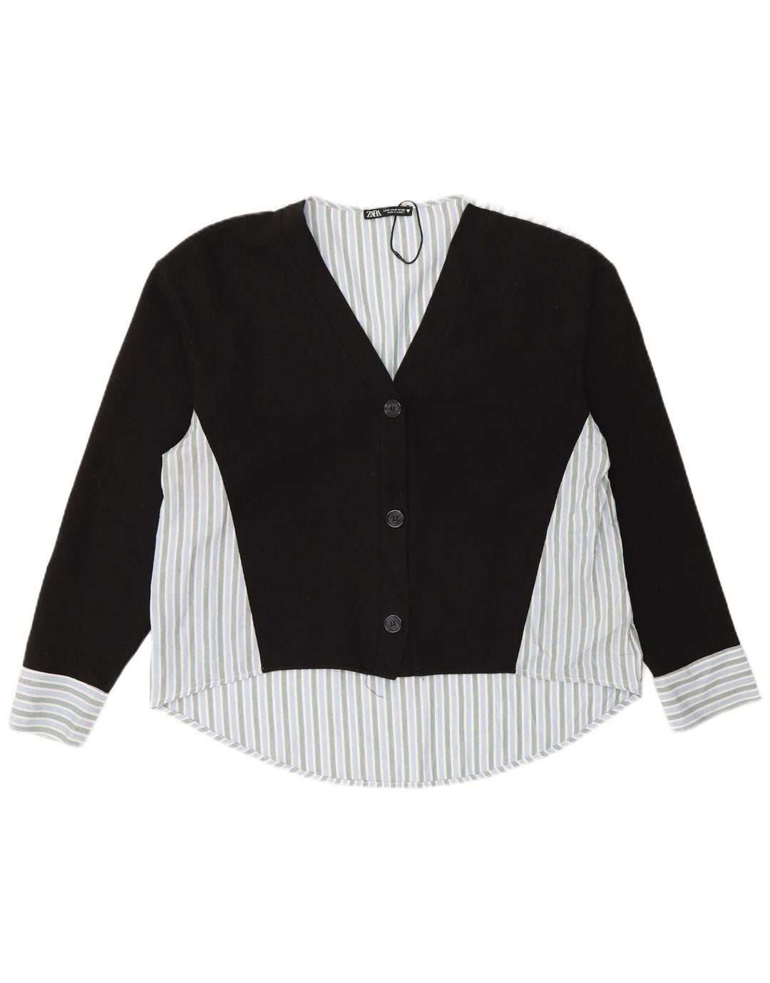 Zara Blusa Camisa Mujer UK 44 Mediana Algodón Rayas Negras