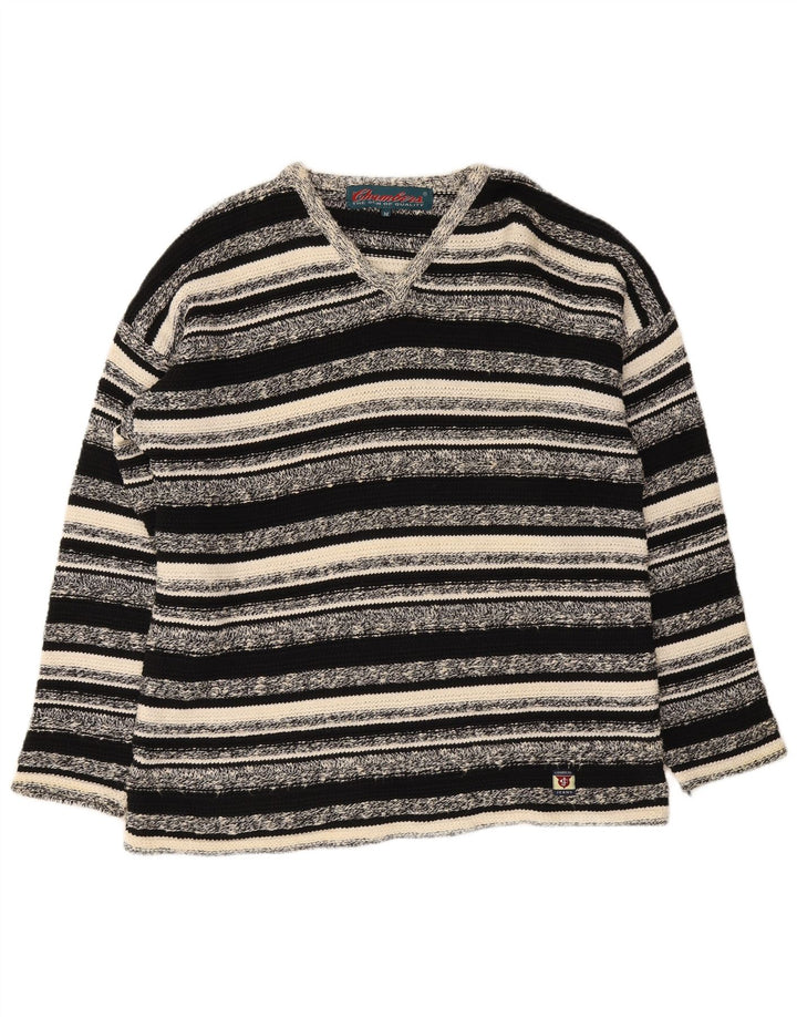 Chambers Jersey con Cuello en V para Hombre Jersey de algodón a Rayas Negro Mediano