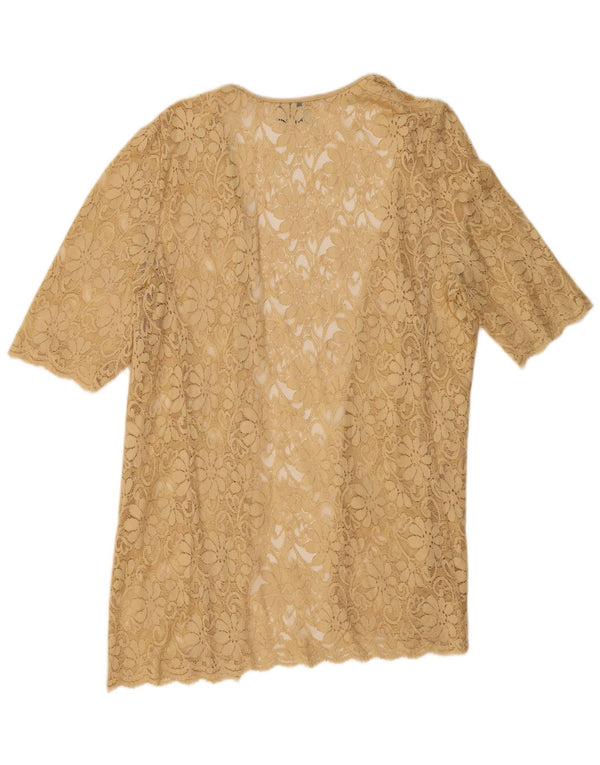 Luisa Spagnoli Cárdigan de manga corta para mujer UK 46 Large Beige Floral
