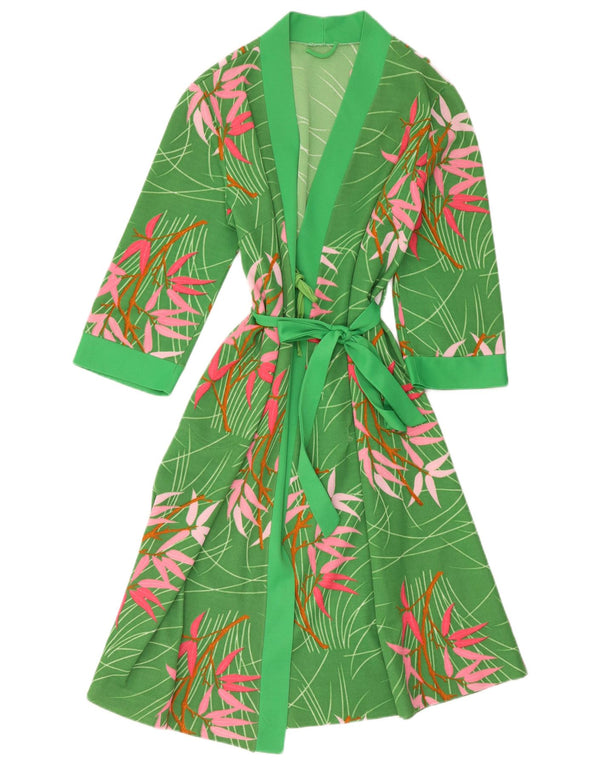 Vintage mujer 3/4 manga bata vestido IT 46 grande verde floral