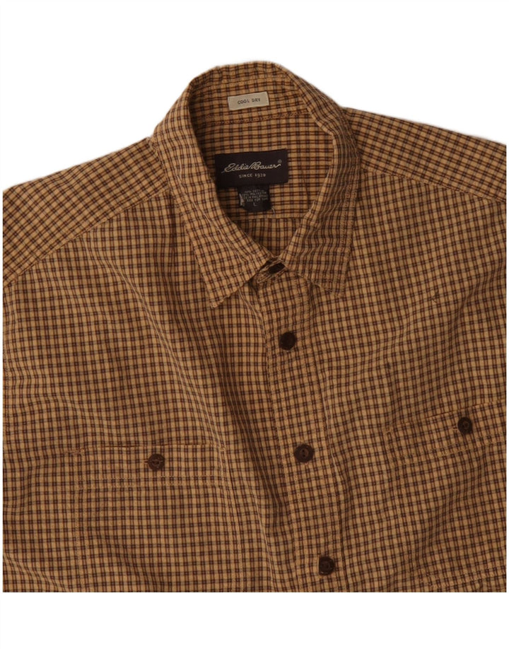 EDDIE BAUER Mens Short Sleeve Shirt Large Beige Check