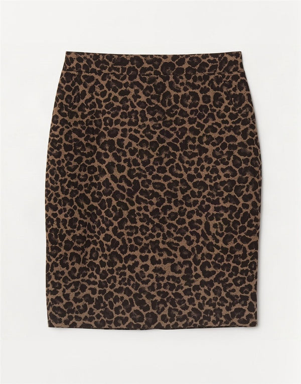 Marks & Spencer Falda recta para mujer UK 46 Large W34 Beige Estampado animal