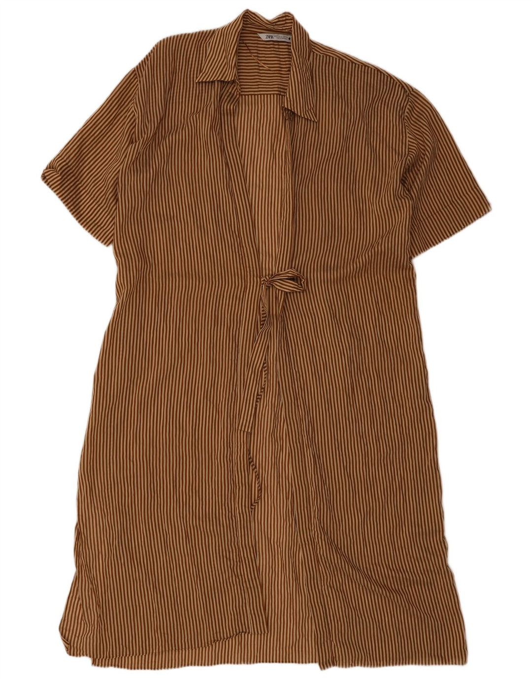 Zara Mujer Vestido De Túnica Extragrande Reino Unido 10 Pequeño Marrón Rayas Pintadas