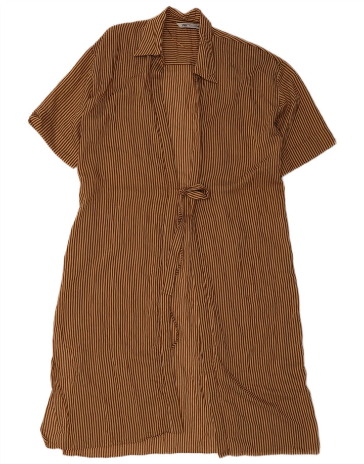 Zara Mujer Vestido De Túnica Extragrande Reino Unido 10 Pequeño Marrón Rayas Pintadas
