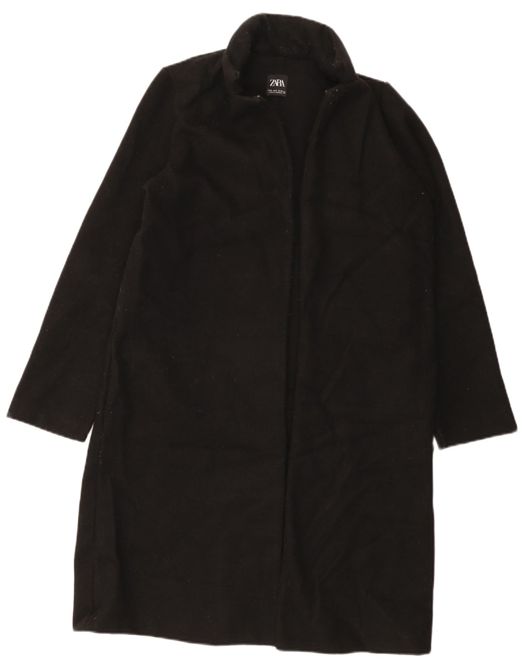 Zara Mujer Abrigo Abierto UK 44 Medio Negro Poliéster