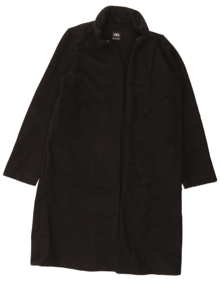 Zara Mujer Abrigo Abierto UK 44 Medio Negro Poliéster
