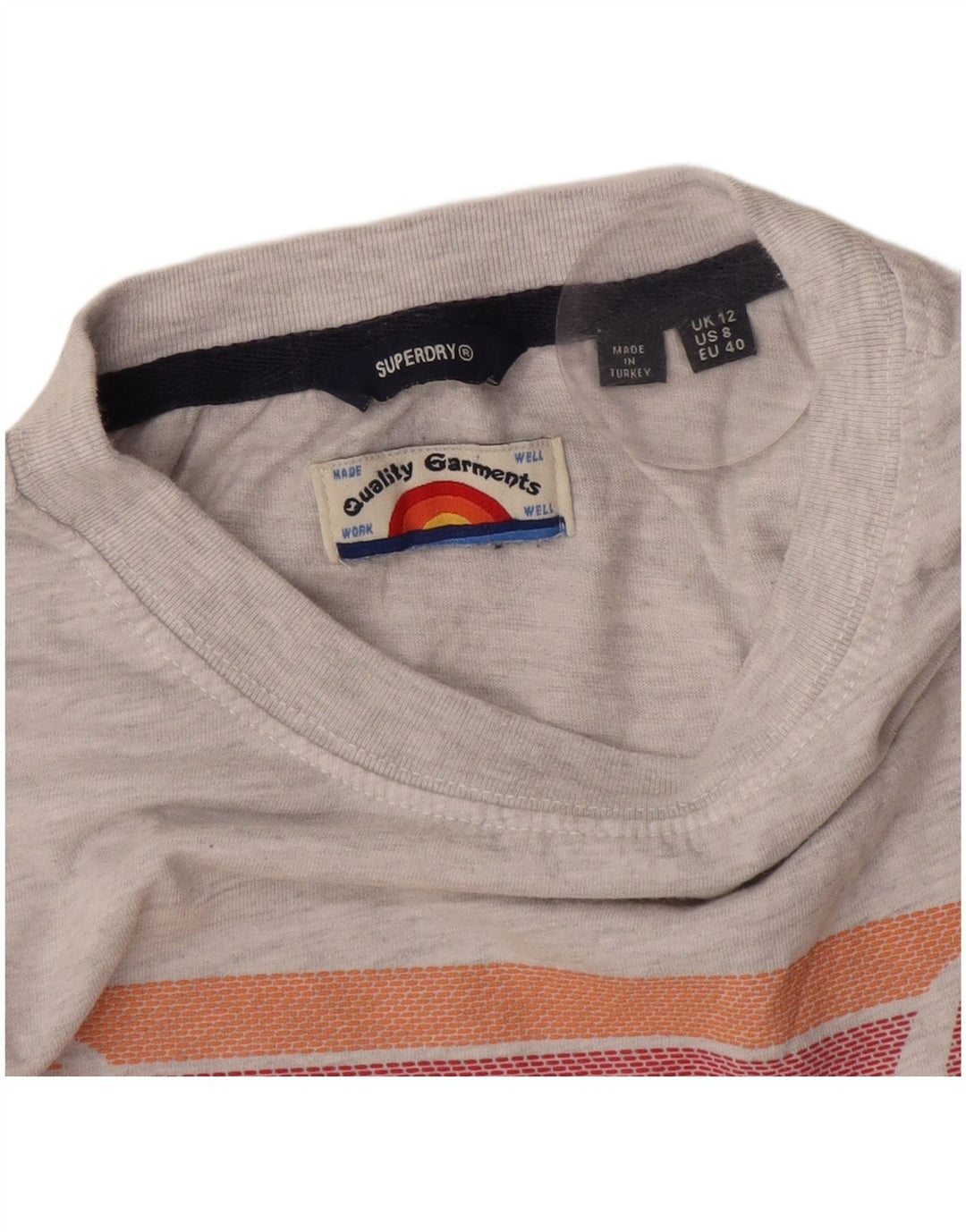 Superdry Mujer Crop Graphic Camiseta Top UK 42 Gris Medio Rayas