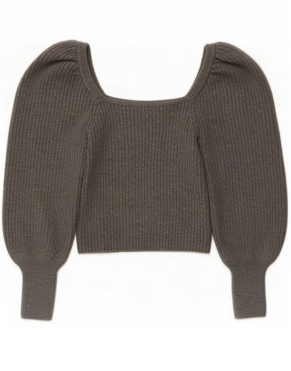 Zara Mujer Top Manga Larga UK 42 Acrílico Gris Medio