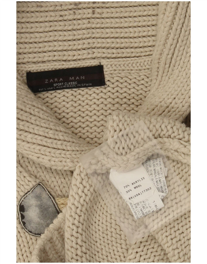 Zara Hombre Jersey Con Cuello Chal Suéter Grande Acrílico Beige