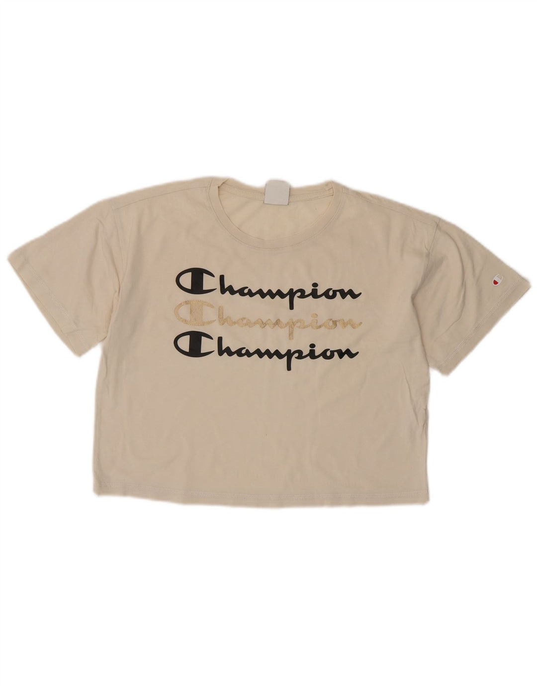 CHAMPION Camiseta corta extragrande con gráfico para mujer UK 10 Small Off White