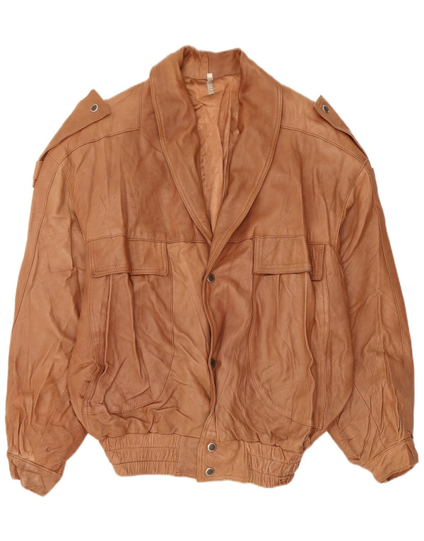 VINTAGE Chaqueta de cuero militar para hombre Reino Unido 44 2XL Cuero marrón