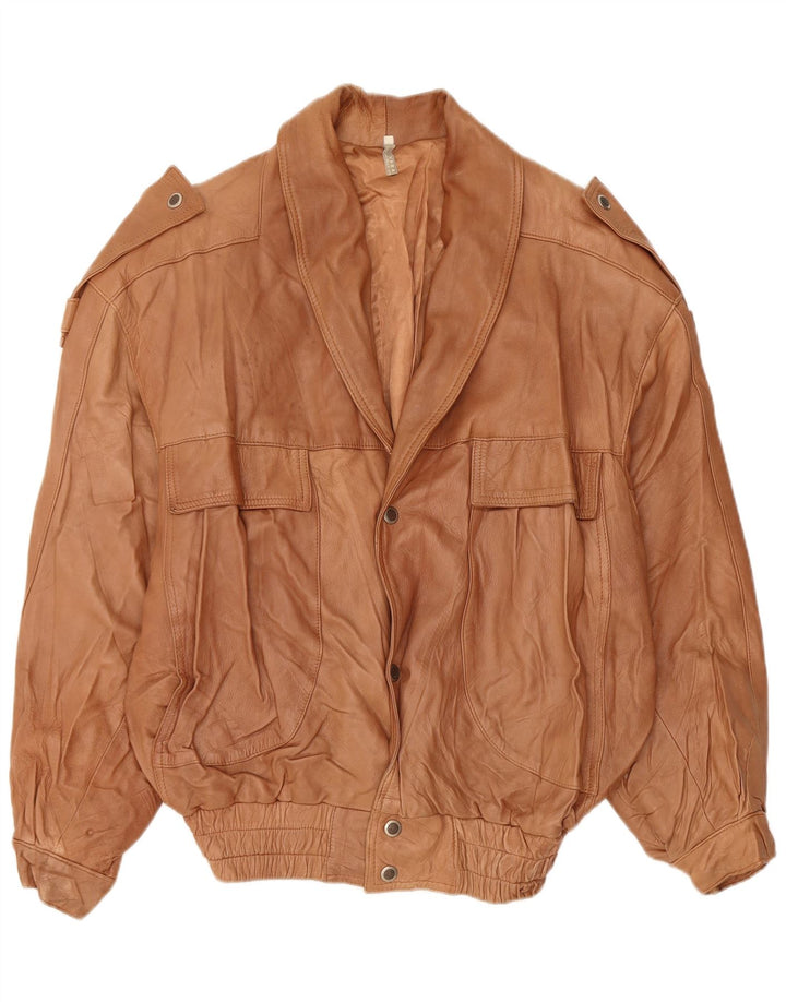 VINTAGE Chaqueta de cuero militar para hombre Reino Unido 44 2XL Cuero marrón