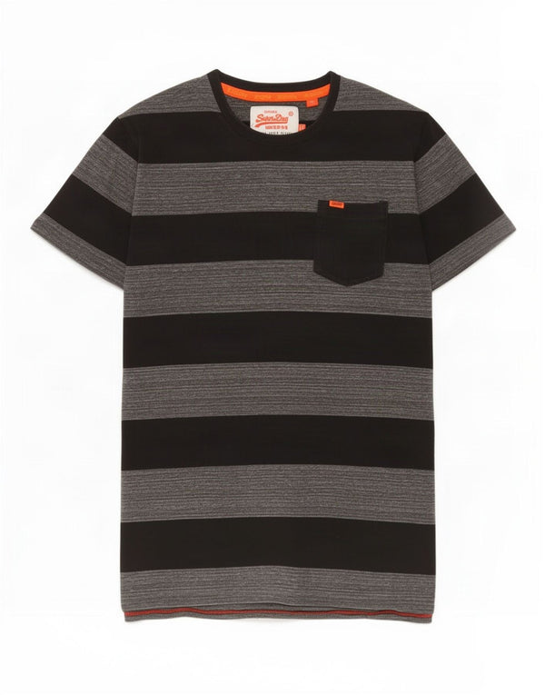 Superdry Hombre Camiseta Top Algodón A Rayas Gris Medio