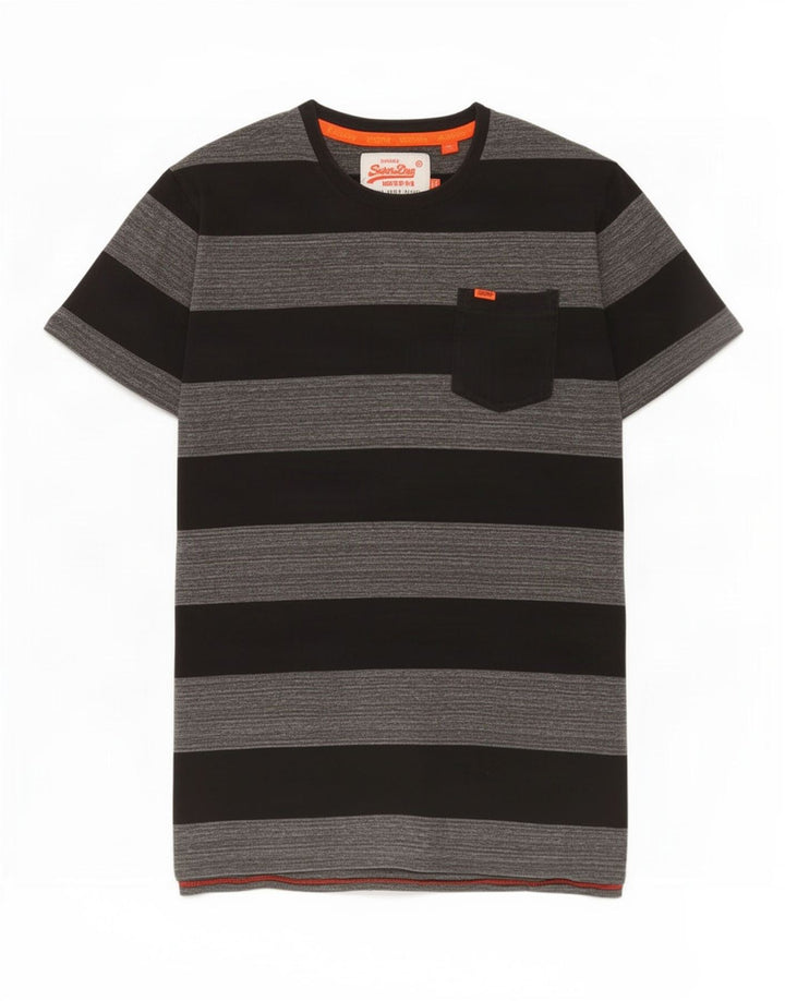 Superdry Hombre Camiseta Top Algodón A Rayas Gris Medio