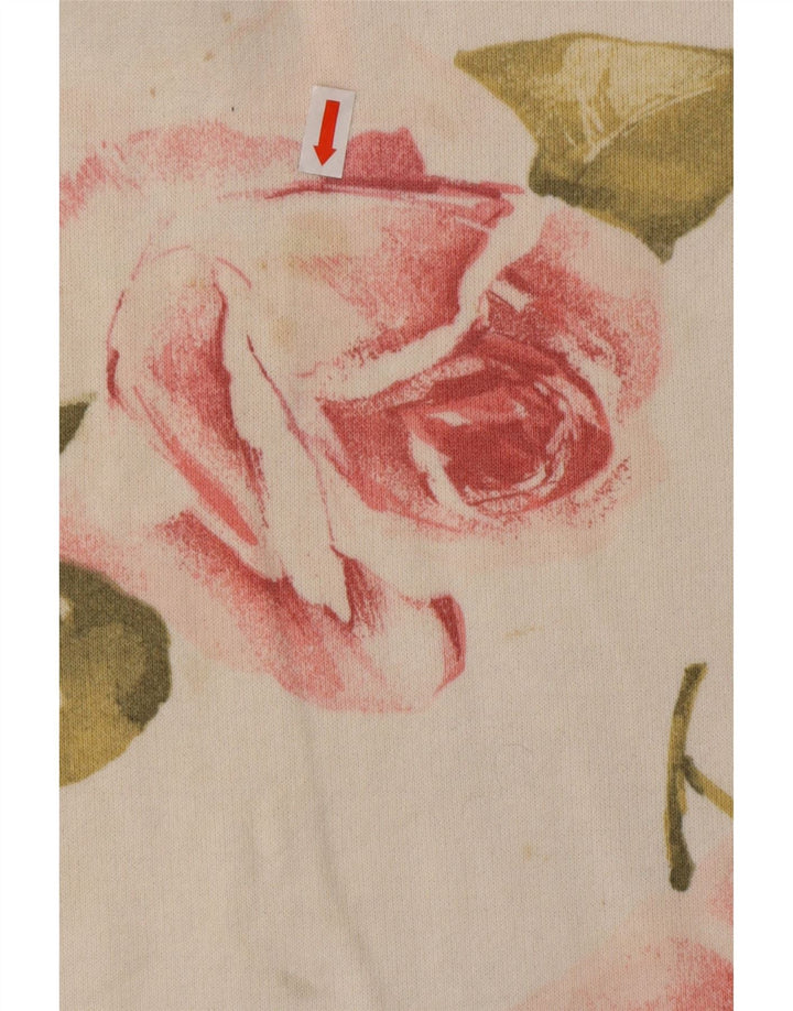 VINTAGE Mujer Top Manga Larga Reino Unido 16 Algodón Floral Blanco Grande