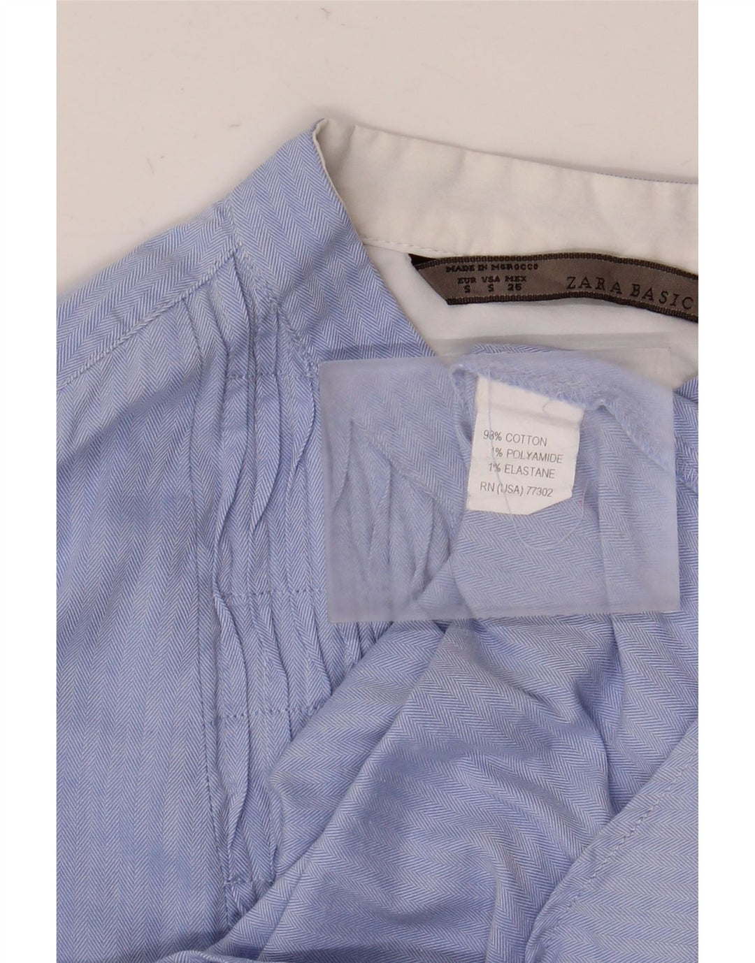 Zara Mujer Jersey Camisa UK 10 Small Azul Herringbone Algodón