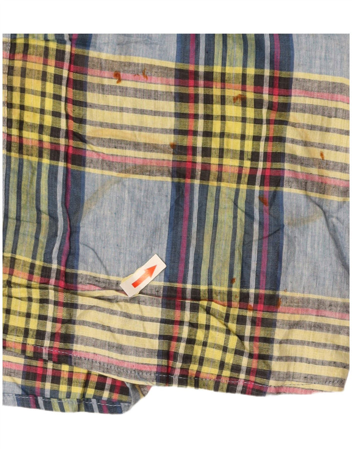 BASIC Camisa de manga corta para hombre de algodón de cuadros multicolor mediano